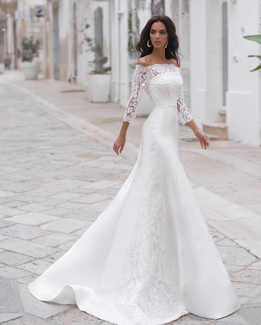 lace bolero jacket wedding dress Elegant Gown With Over Lace Bolero Jacket – WenLeeBridal