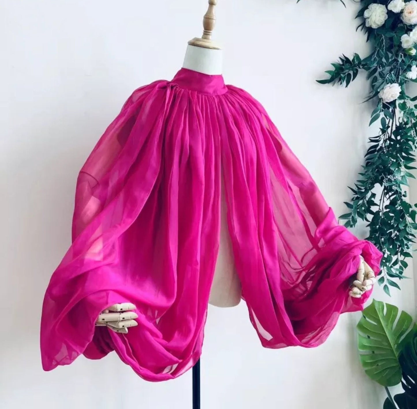 Silk Chiffon Lantern Puff Halter Style Full Detachable Bridal Sleeves