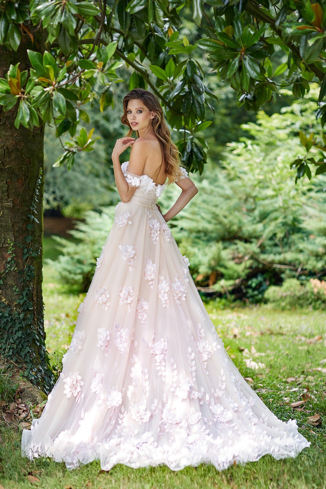 Off The Shoulder Sweetheart 3D Floral Appliqués Garden Gown