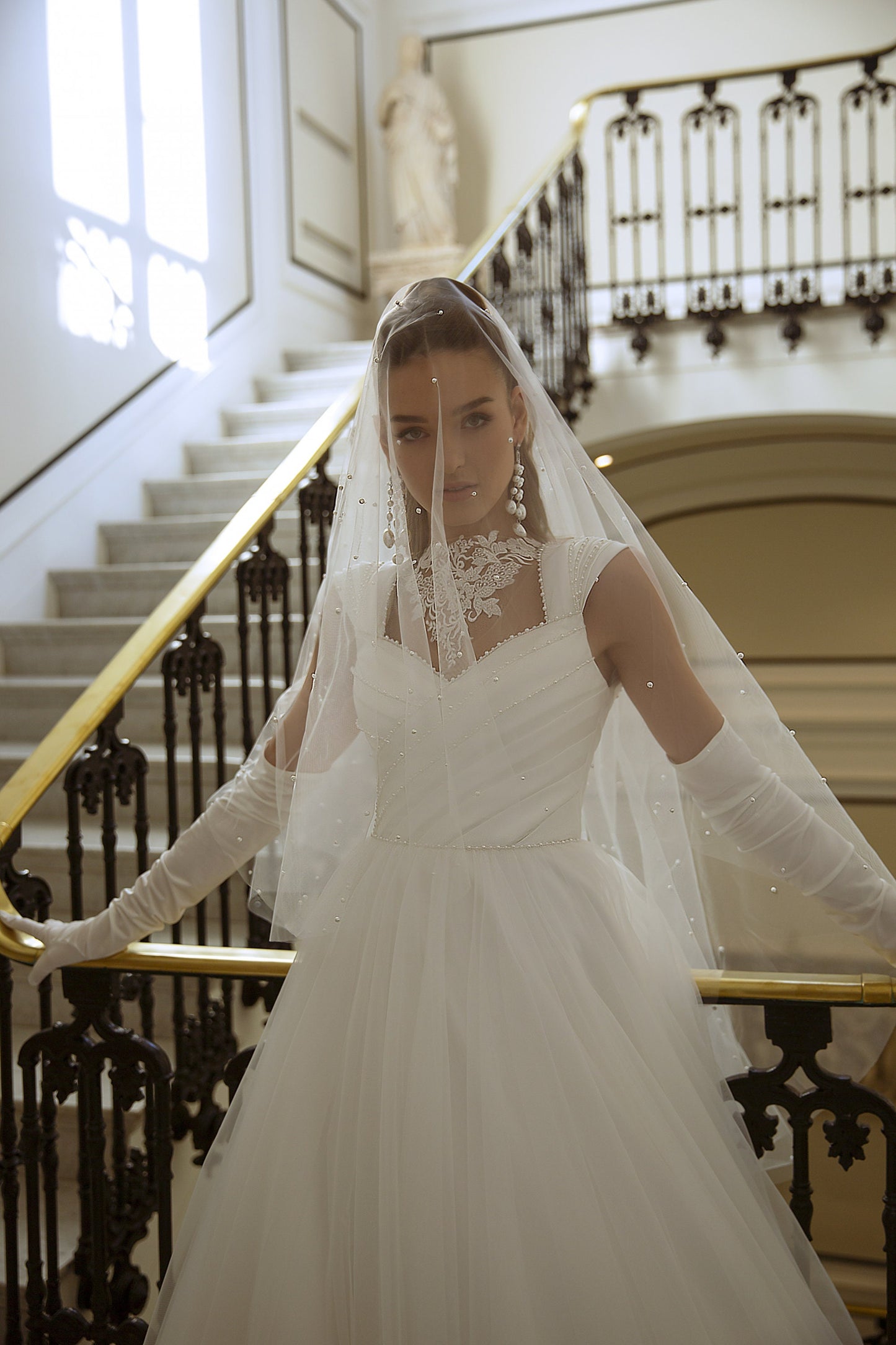 Pleated Pearl Beaded Trim Lace Sweetheart Tulle Bridal Gown