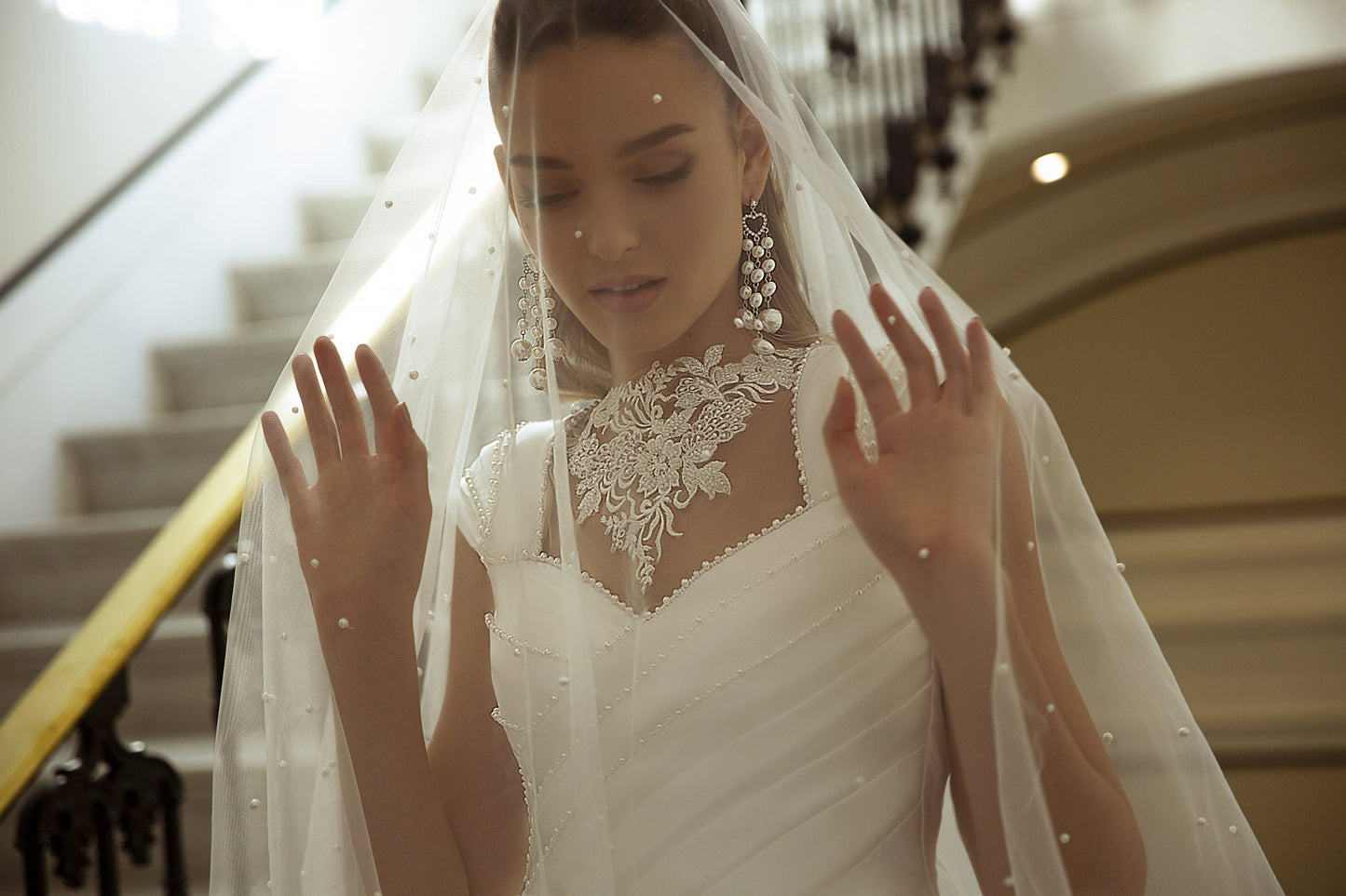 Pleated Pearl Beaded Trim Lace Sweetheart Tulle Bridal Gown