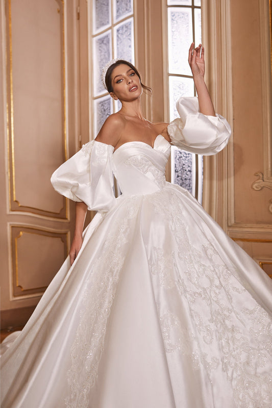 Sweetheart & Sequins Princess Ball Gown With Detached Sequined Cloud Sleeves