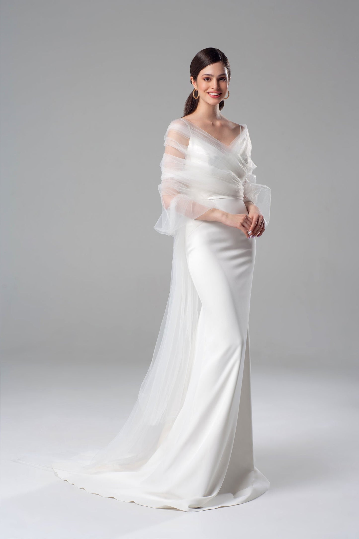 Simple & Minimalist Spaghetti Strap Trumpet Gown With Wrapped Overlay