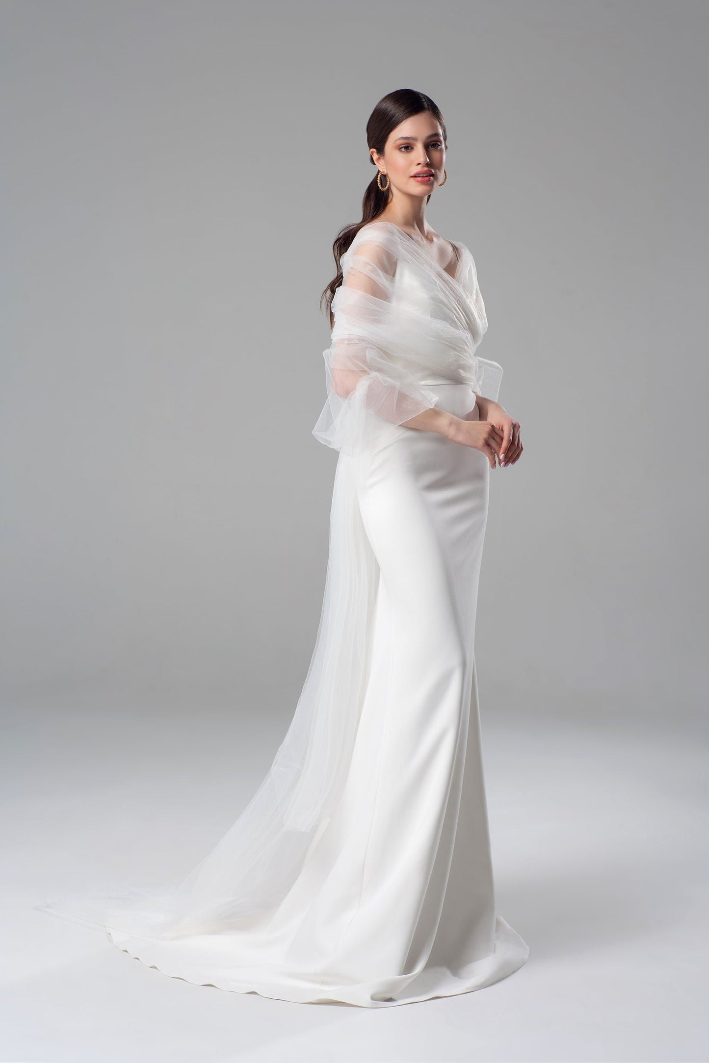 Simple & Minimalist Spaghetti Strap Trumpet Gown With Wrapped Overlay