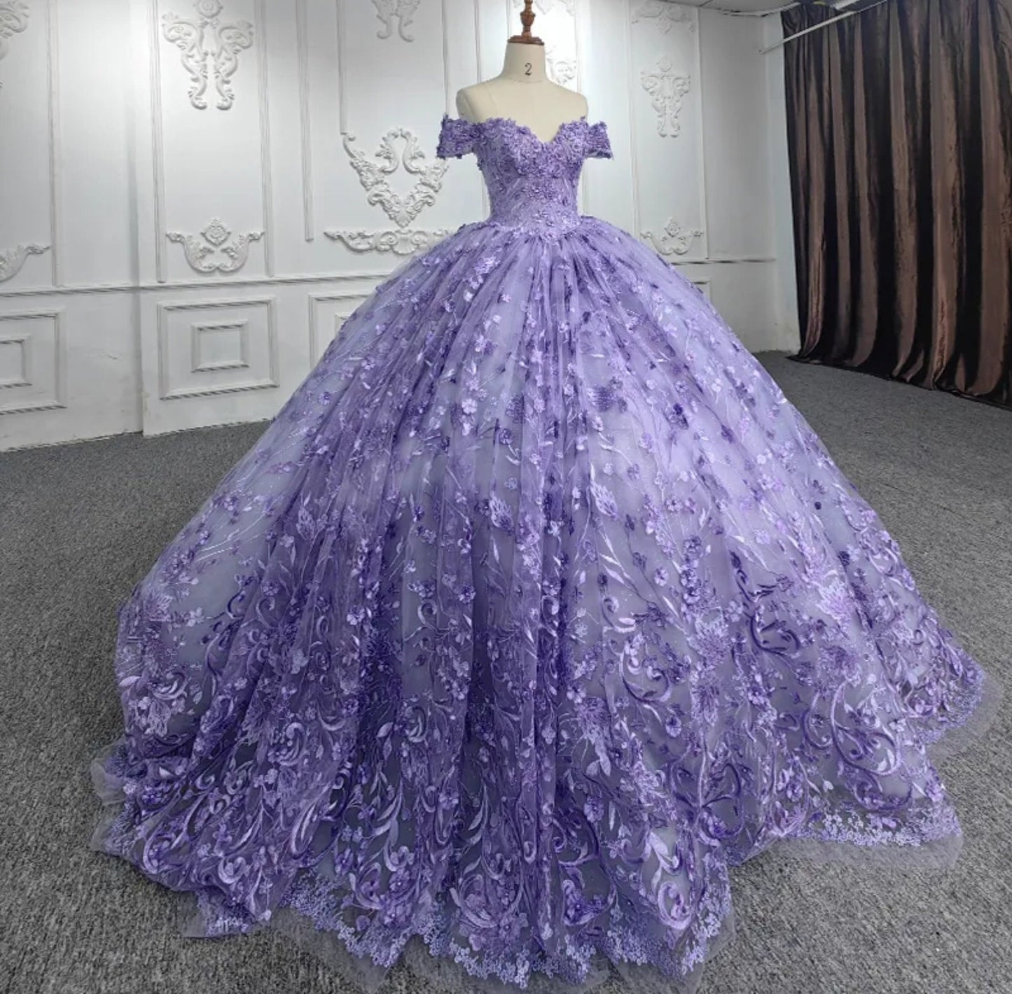 Spectacular Purple Floral Beaded Quinceañera Special Occasion Princess Ball Gown