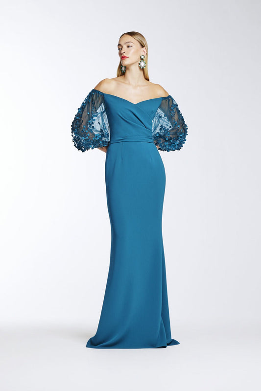 Floral Off The Shoulder Fit To Flare Column V Neck Special Occasion Mother Of The Bride Dress