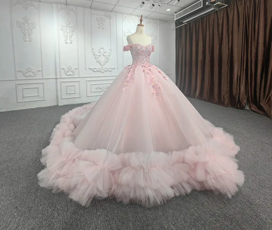 Pretty In Pink Bling Rhinestone Embellished Floral Sweetheart Quinceañera Special Occasion Gown