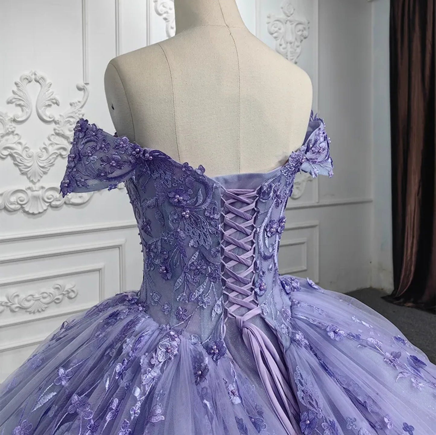 Spectacular Purple Floral Beaded Quinceañera Special Occasion Princess Ball Gown