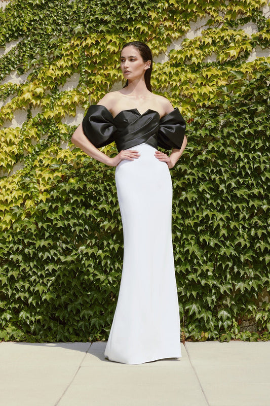 Off The Shoulder Bell Sleeve 2 Tone Ruffle & Pleated Special Occasion Dress