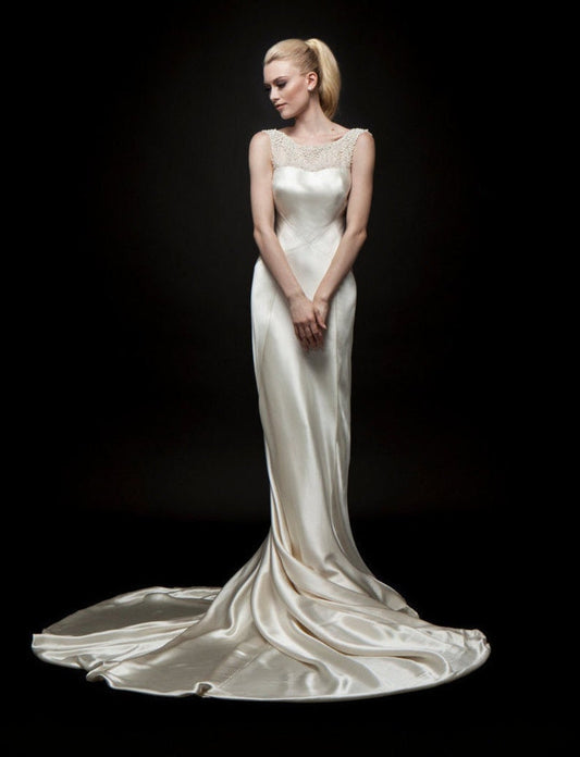 Sleeveless Multi Beaded Minimalist Trumpet Gown