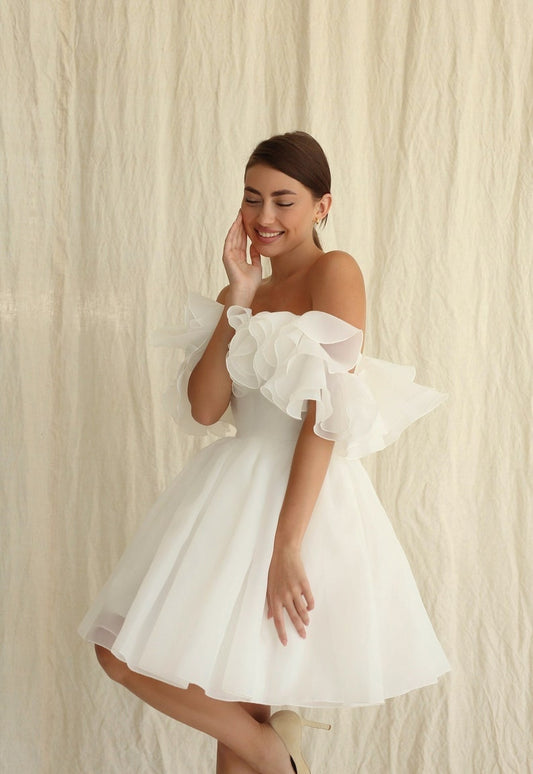 Ruffled Off The Shoulder Above The Knee Dress