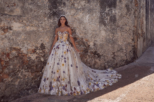 A Floral Bouquet Of Love Off The Shoulder Sweetheart Gown