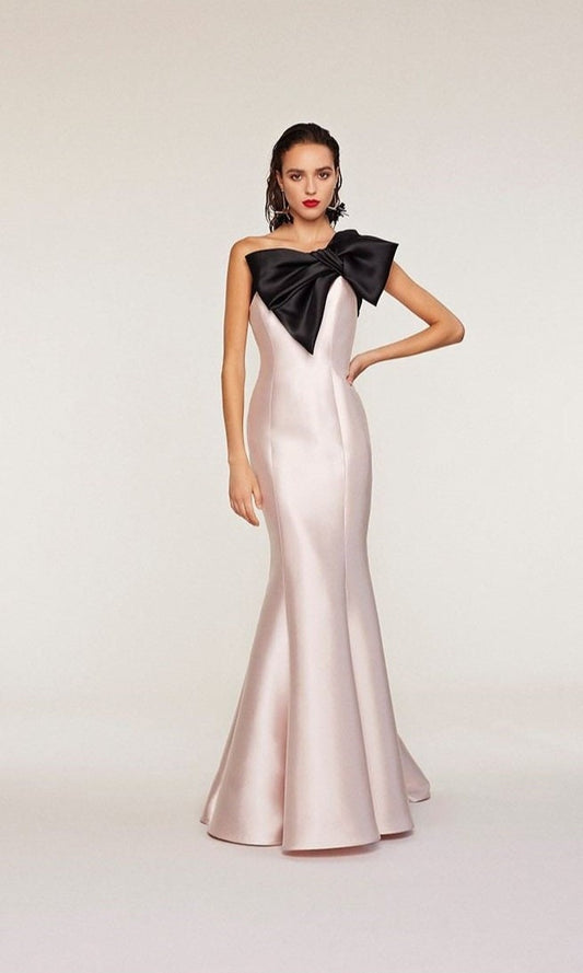 Strapless Big Bow Knot Neckline Mermaid Column Gown