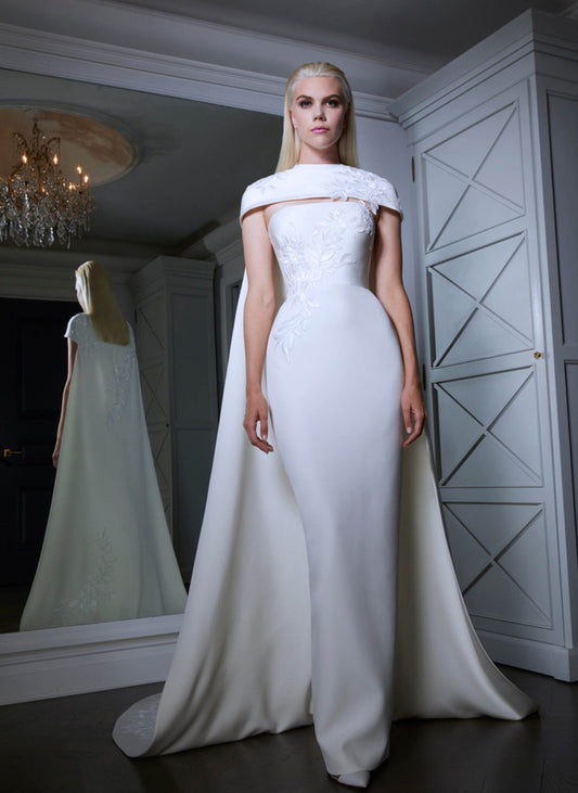 Bold Floral Appliqué Floor Length Bridal Special Occasion Party Event Bolero Cape