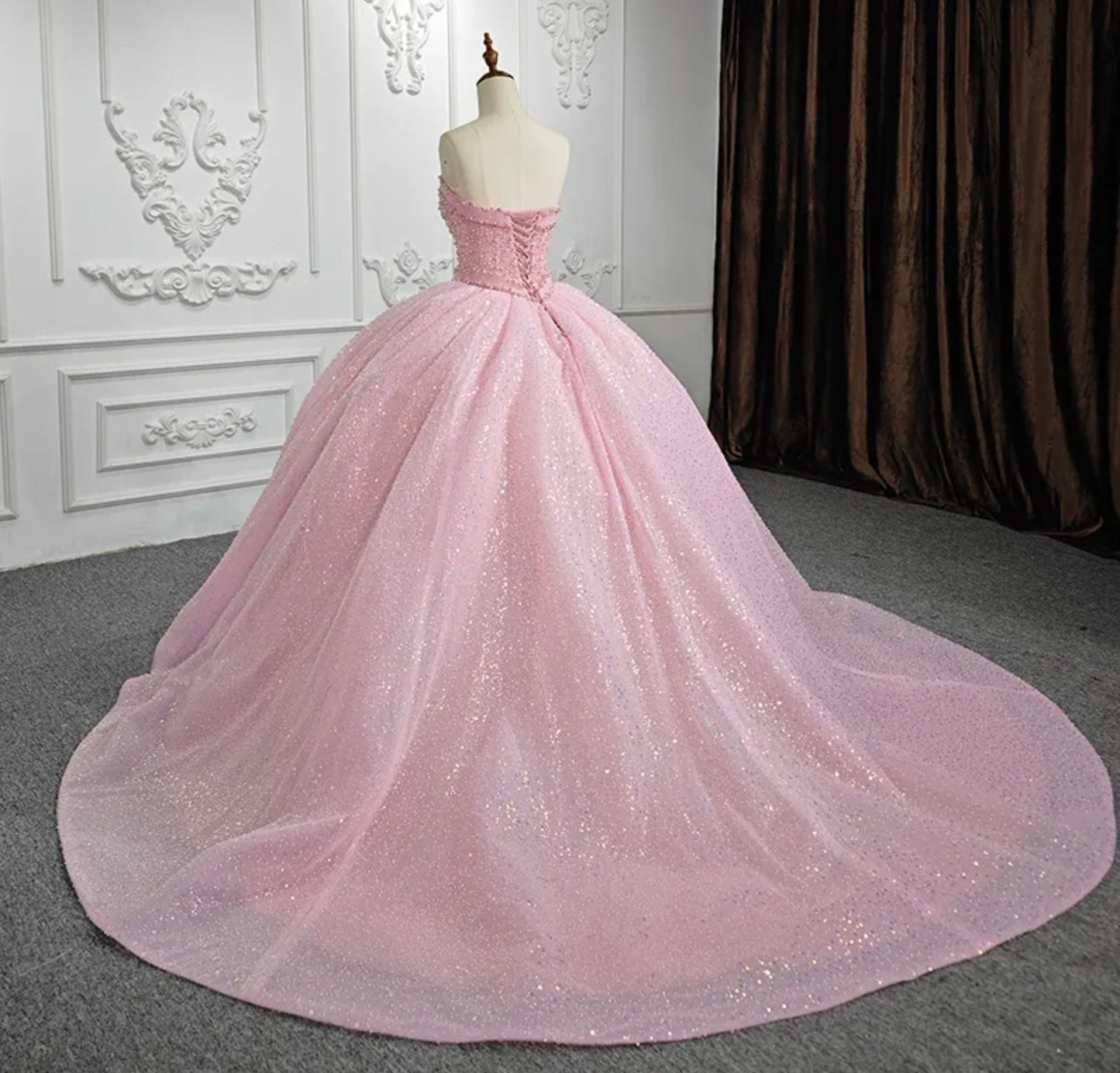 Pretty In Pink Beaded And Sequin Sweetheart Quinceañera Special Occasion Pageant Gala Party Event Gown