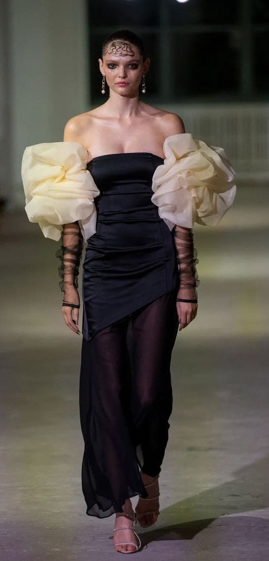 Detached Puff Cloud To Sheer Fitted Ruched Sleeves