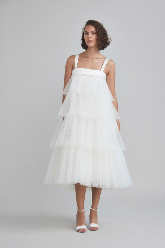 Sleeveless Multi Tiered Tulle Below The Knee Swing Dress