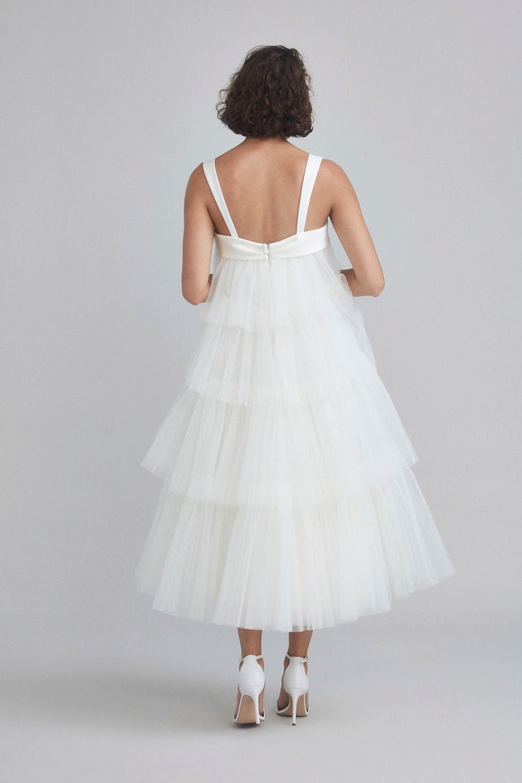 Sleeveless Multi Tiered Tulle Below The Knee Swing Dress