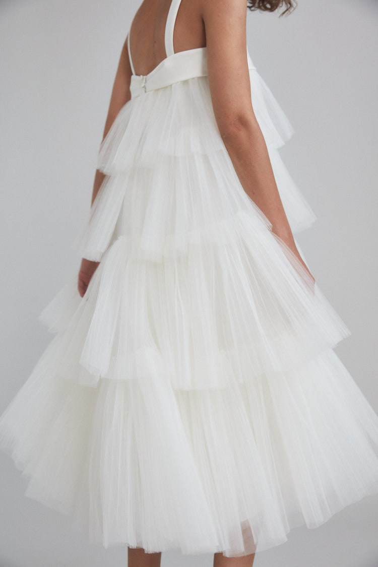 Sleeveless Multi Tiered Tulle Below The Knee Swing Dress