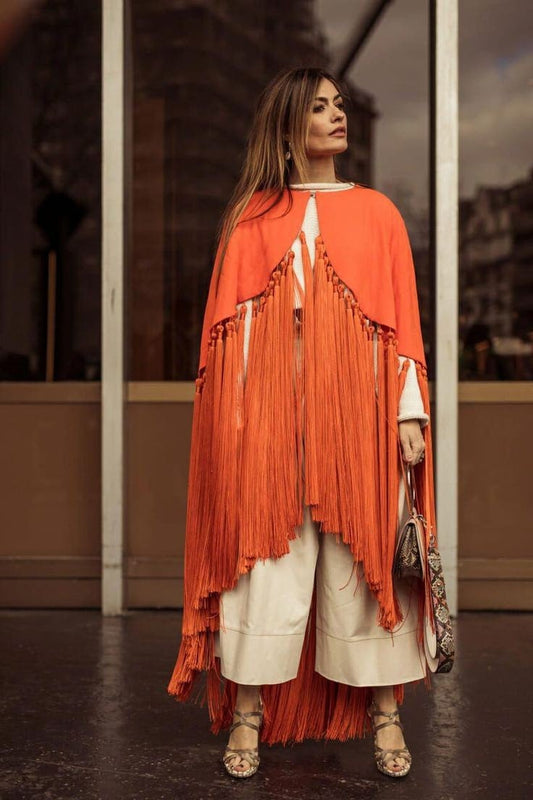 Boho Soft Satin Tassel Fringe Hem Special Occasion Cape Jacket