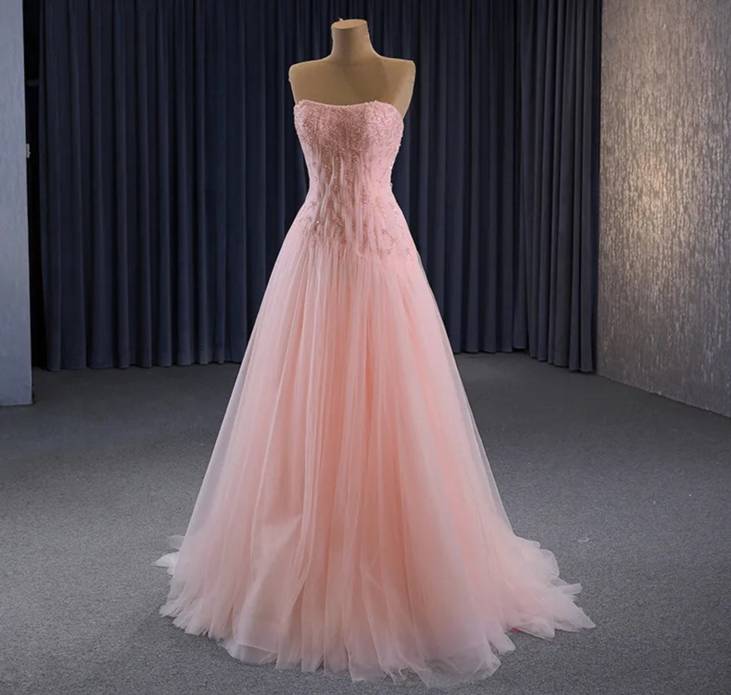 Strapless Organza Scoop Neck Beaded Crystal Pleated Mother Of The Bride Special Occasion Homecoming Prom Event Gown