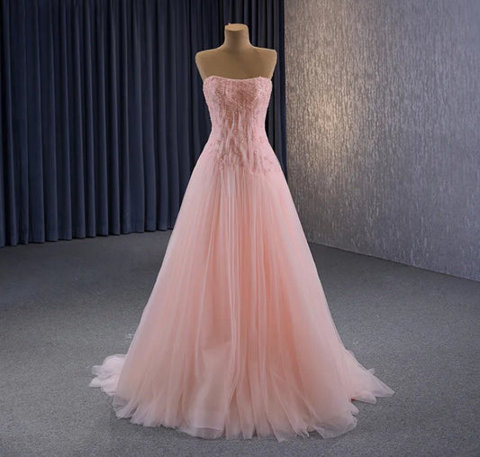 Strapless Organza Scoop Neck Beaded Crystal Pleated Mother Of The Bride Special Occasion Homecoming Prom Event Gown