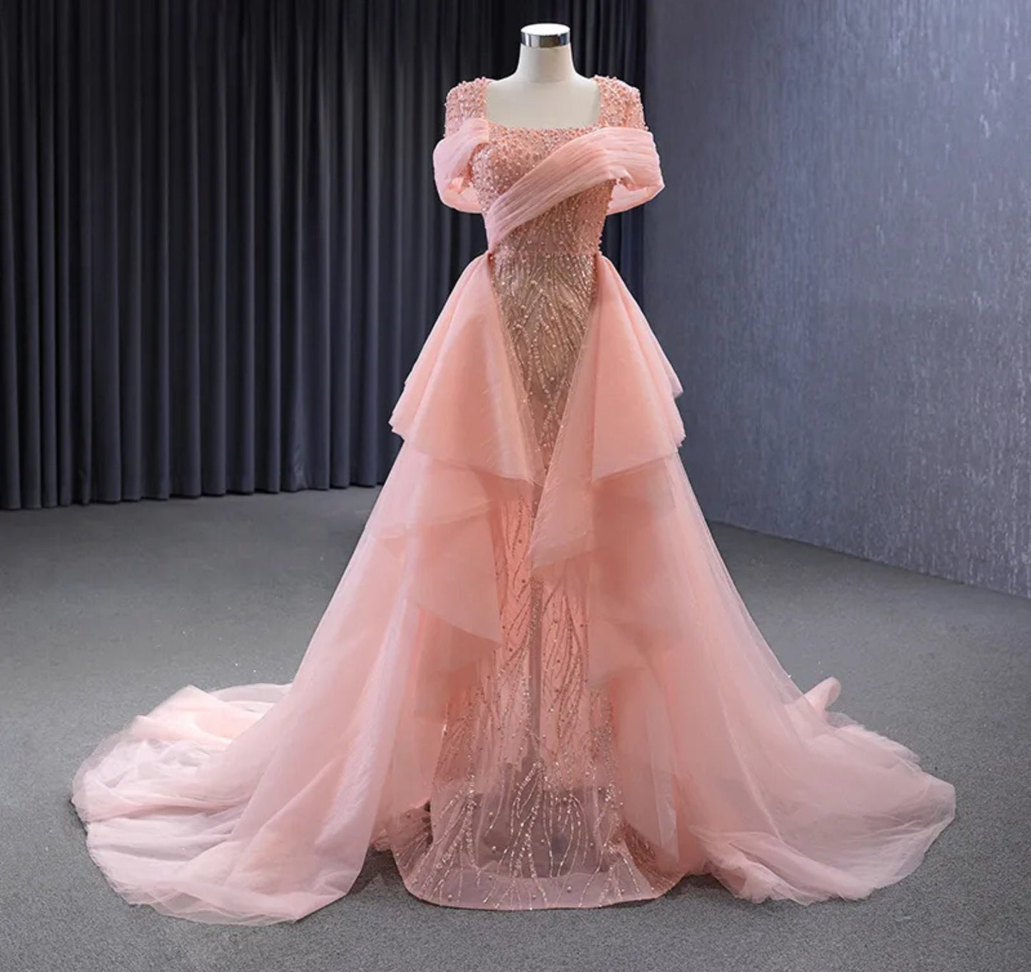 Mother Of The Bride Special Occasion Engagement Party Pearl Beaded Sequin 2 In 1 Sheath To Mermaid Gown
