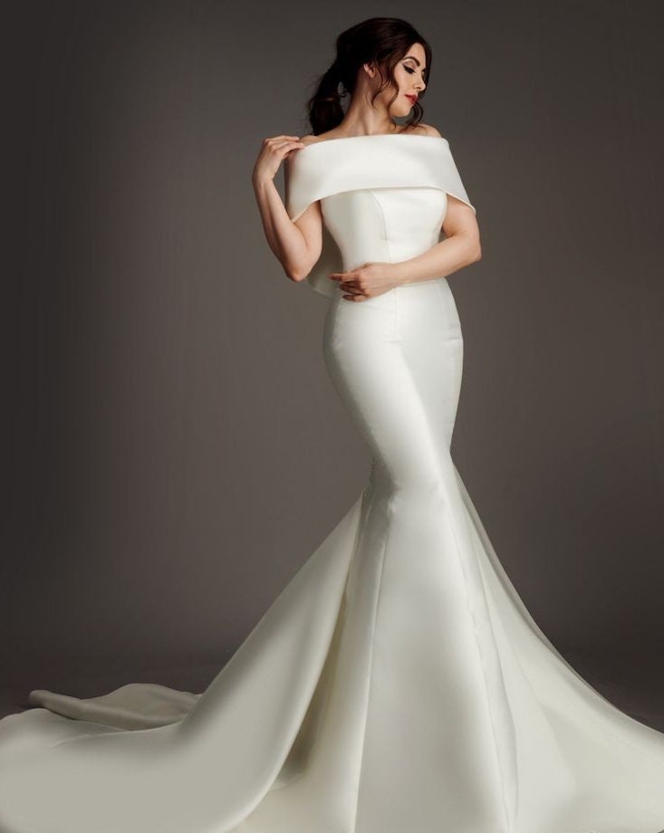 Fit & Flare Hidden Sweetheart Pleated Gown With Detached Over The Shoulder Capelette