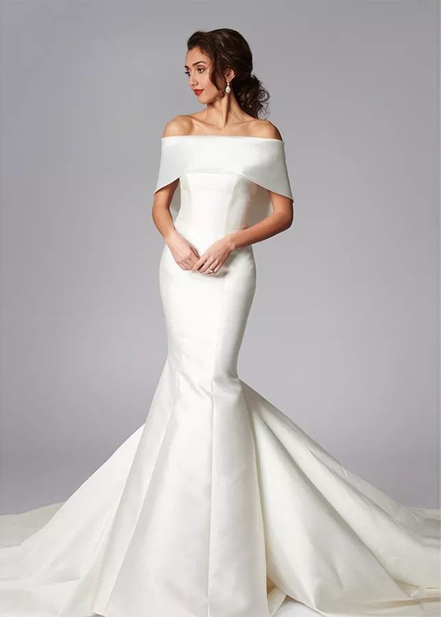 Fit & Flare Hidden Sweetheart Pleated Gown With Detached Over The Shoulder Capelette