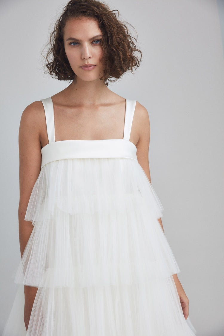 Sleeveless Multi Tiered Tulle Below The Knee Swing Dress