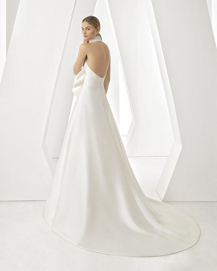 Simple & Classic Mikado Plunging Deep V  Pleated Bow Knot Waistline A-Line Open Back Gown