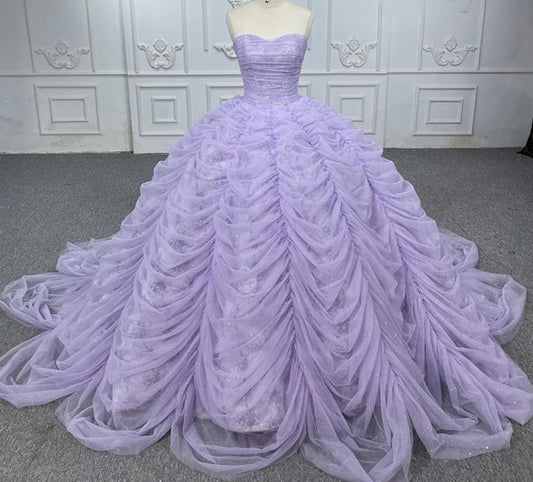 Shimmering Sweetheart Organza Draped Ruffle Quinceañera Special Occasion Pageant Party Event Gala Gown