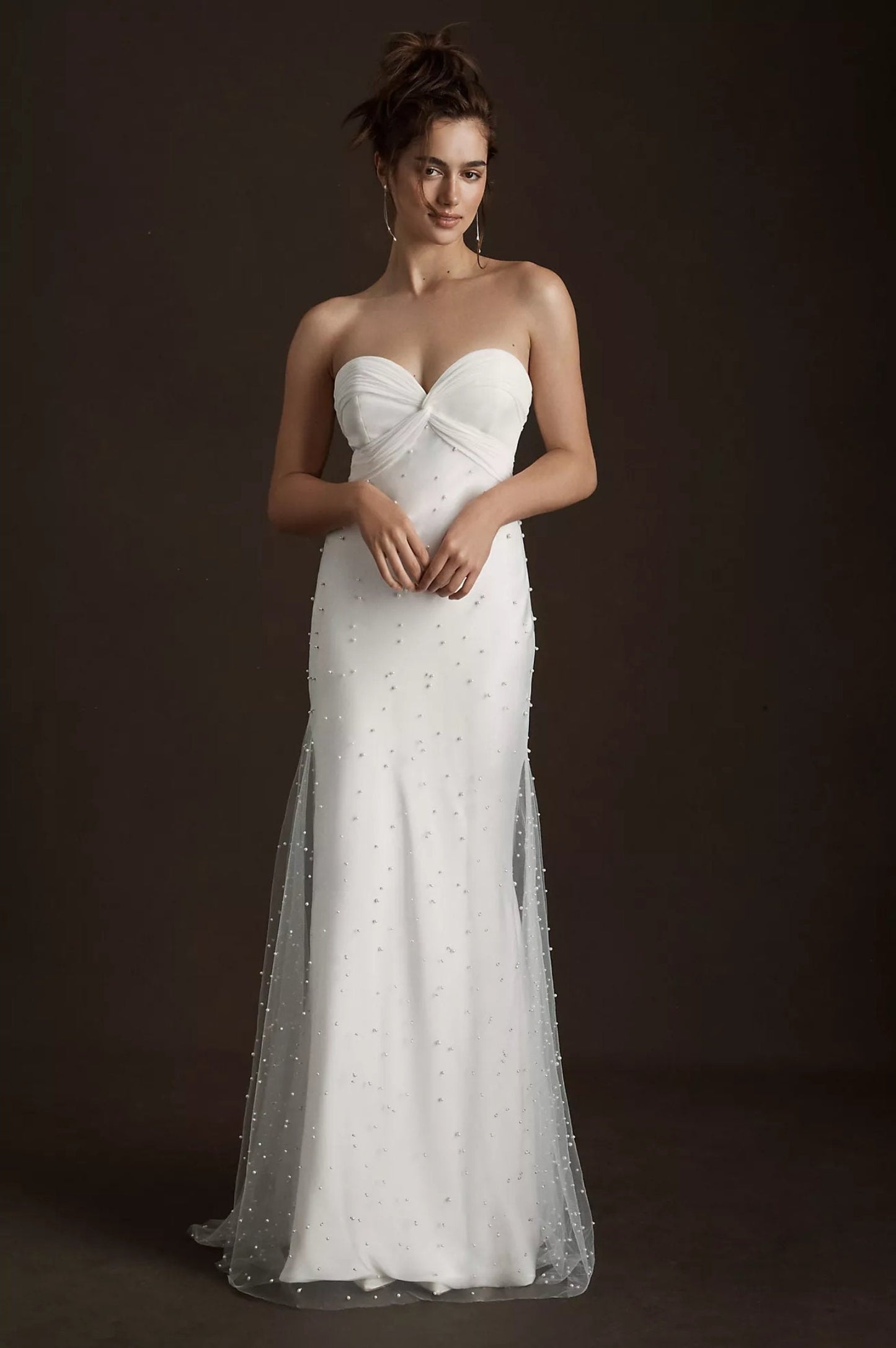 Strapless Elegant Twisted And Pleated Sweetheart Pearl Beaded Sheath Gown