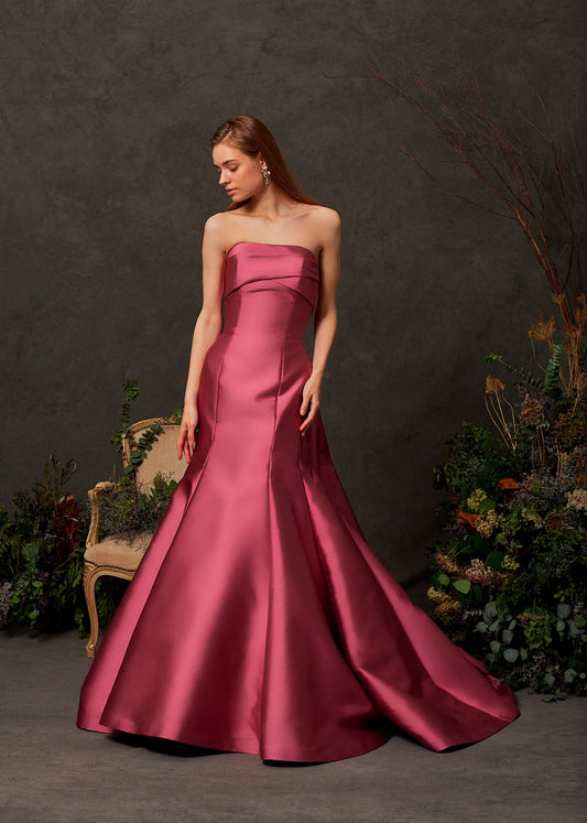Strapless Folded Pleated Bodice Fit & Flare Mermaid Pleated Gown