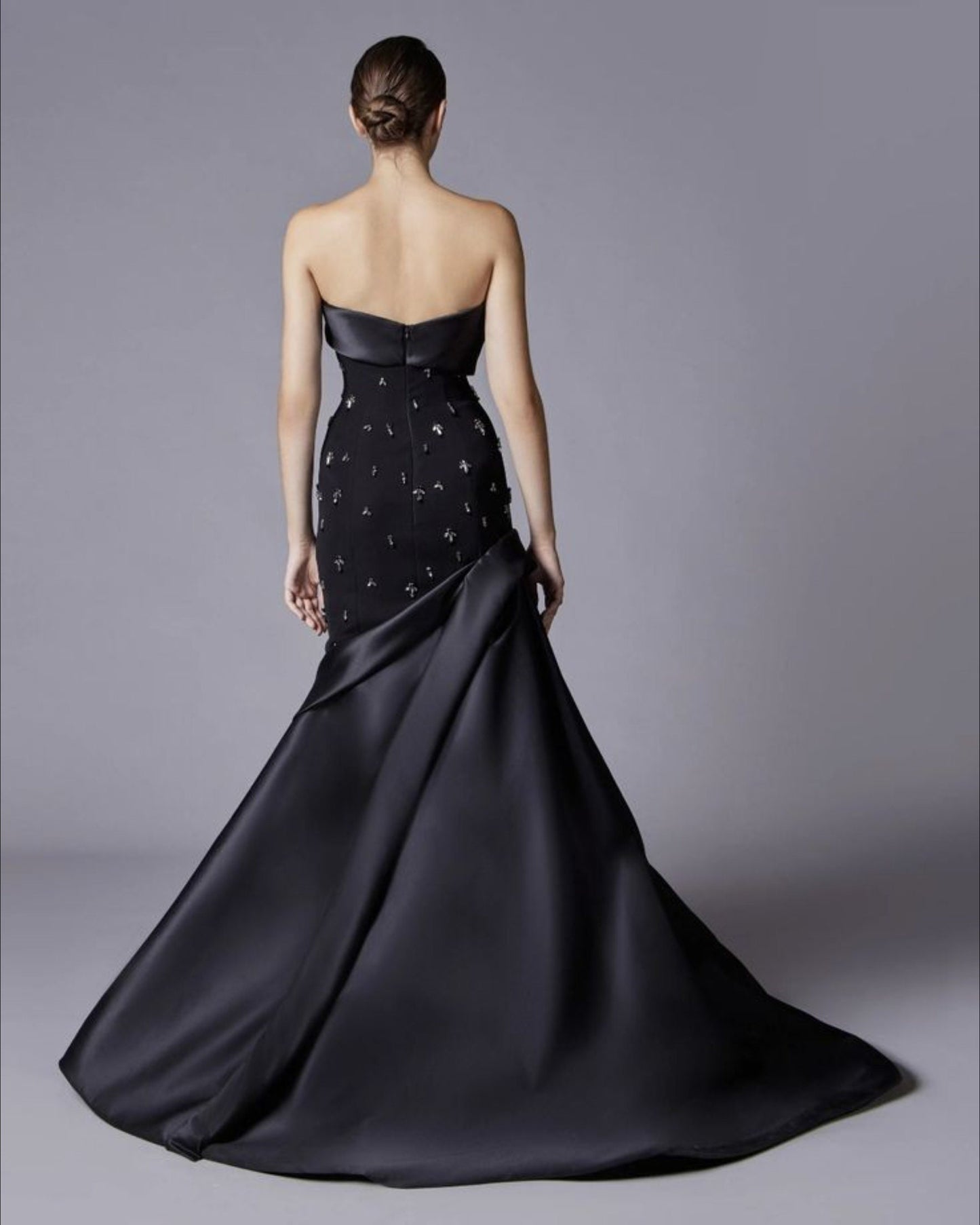 Strapless Embellished Fit & Flare Pleated Gown