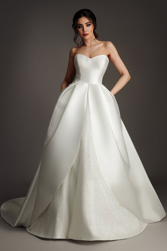 Strapless Sweetheart Pleated Shimmering Petal A-Line Gown