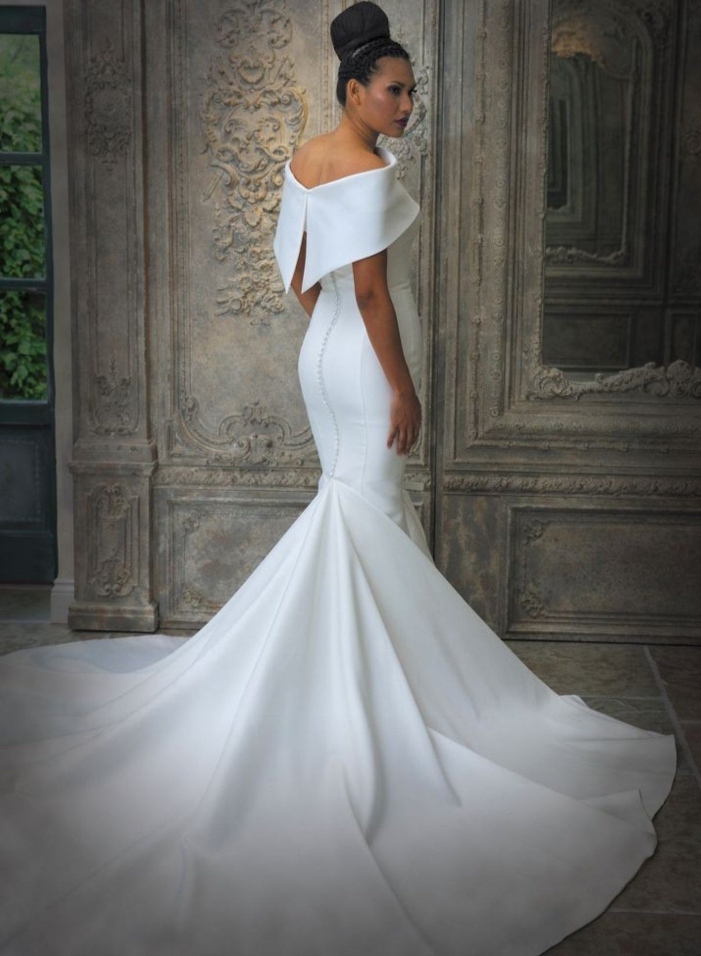 Fit & Flare Hidden Sweetheart Pleated Gown With Detached Over The Shoulder Capelette