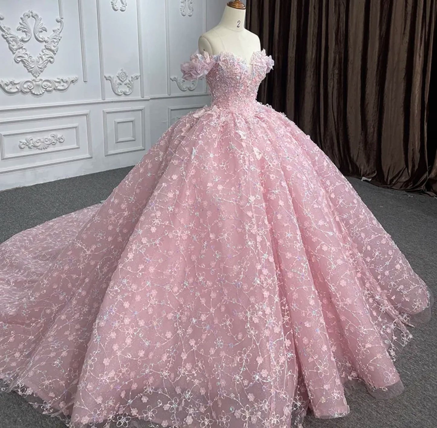 Off The Shoulder Sweetheart Beaded & Sequin Butterflies And Flowers Princess Quinceañera Sweet Sixteen Special Occasion Pageant Party Gown