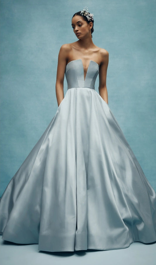 Deep V Neck Strapless Pleated Sexy A-Line Gown