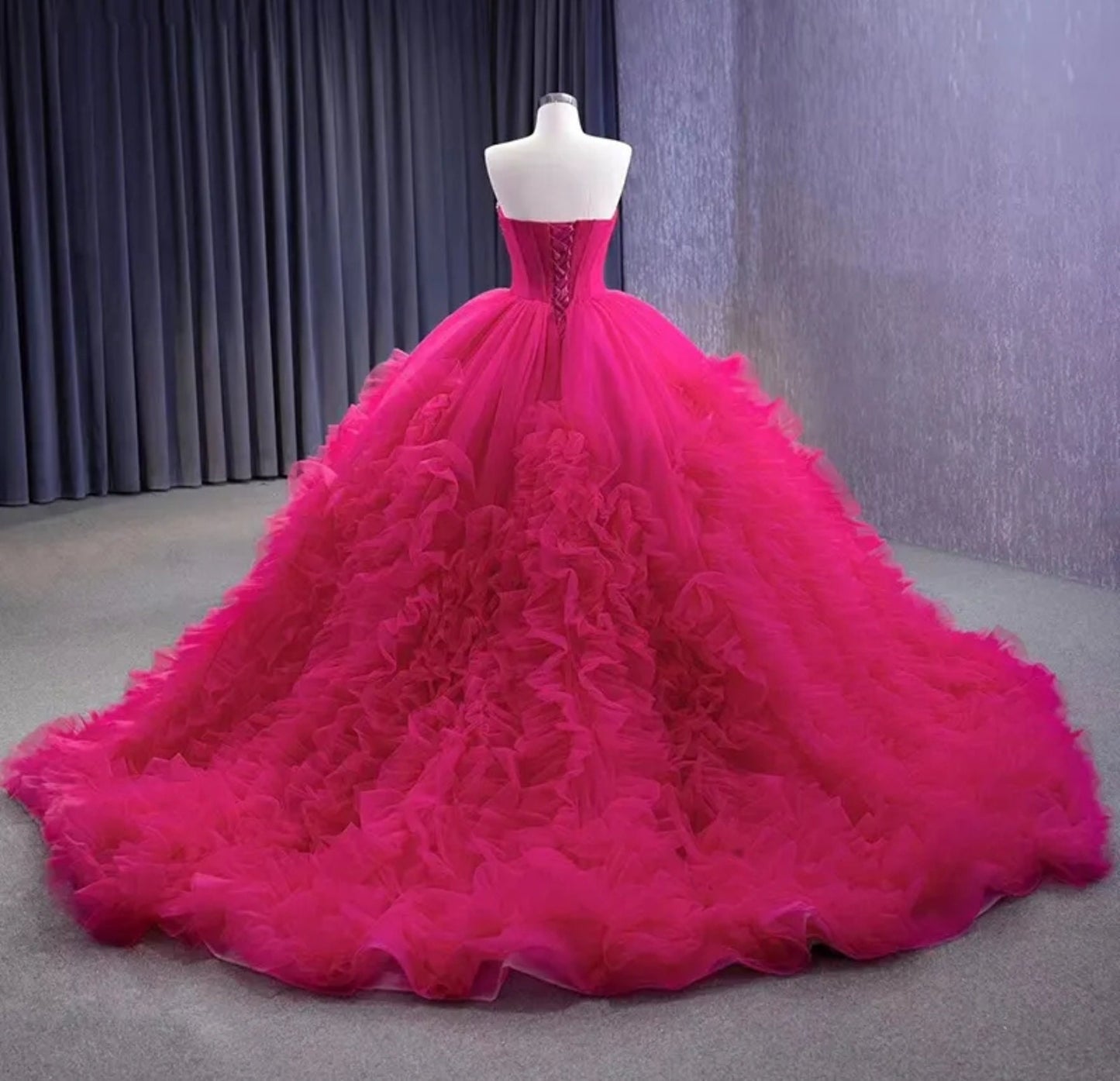 Princess Pink Strapless Beaded And Pleated Corset Style A-Line Frill Quinceañera Special Occasion Event Party Gown