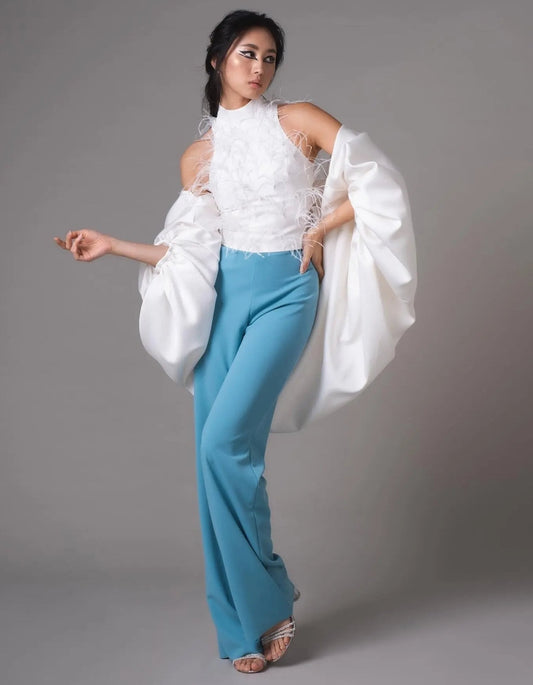 Dropped Balloon Full Sleeve Bridal Special Occasion Event Cape