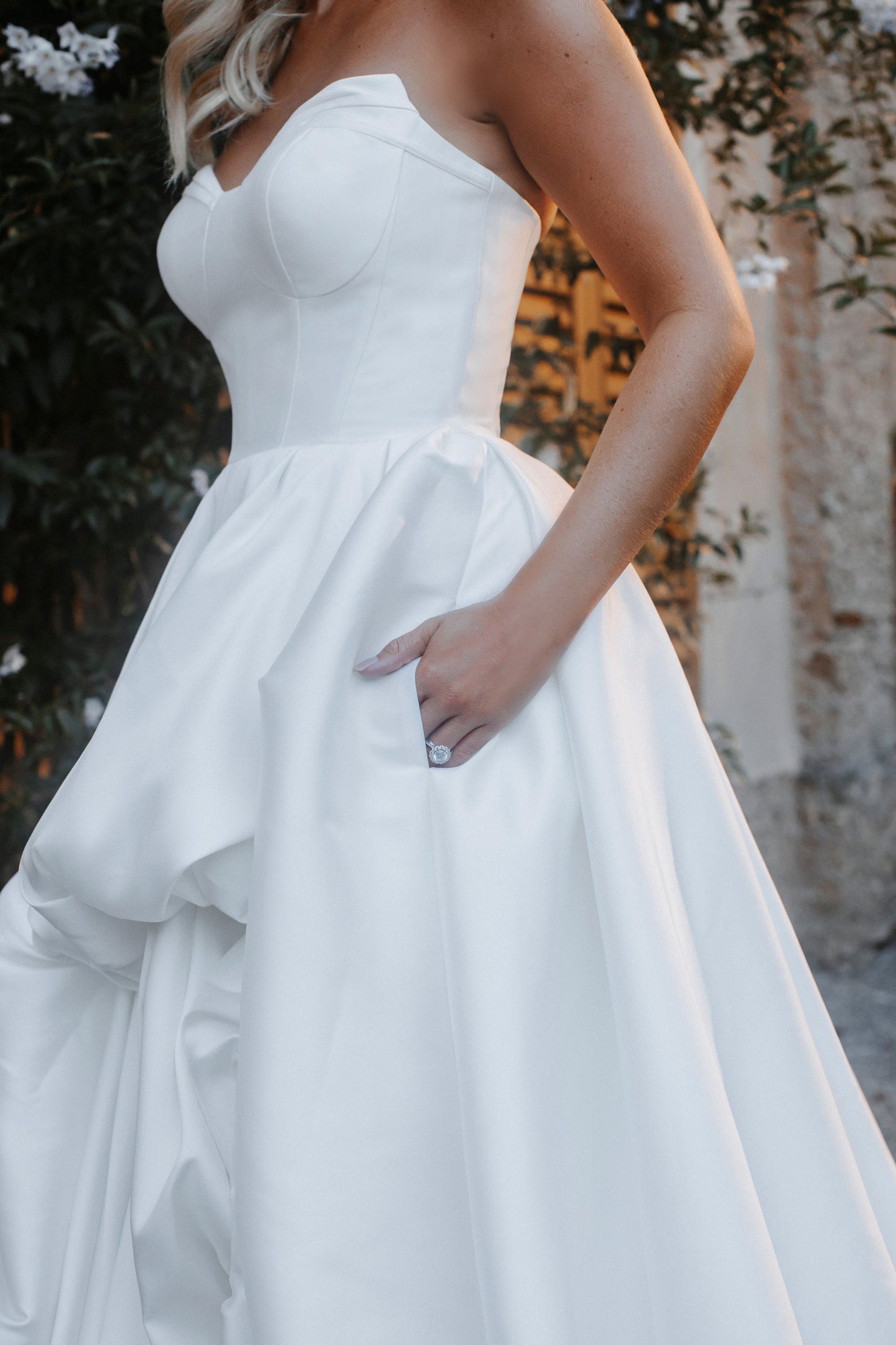 Pleated Sweetheart Strapless Puff Split Side Hem A-Line Minimalist Gown