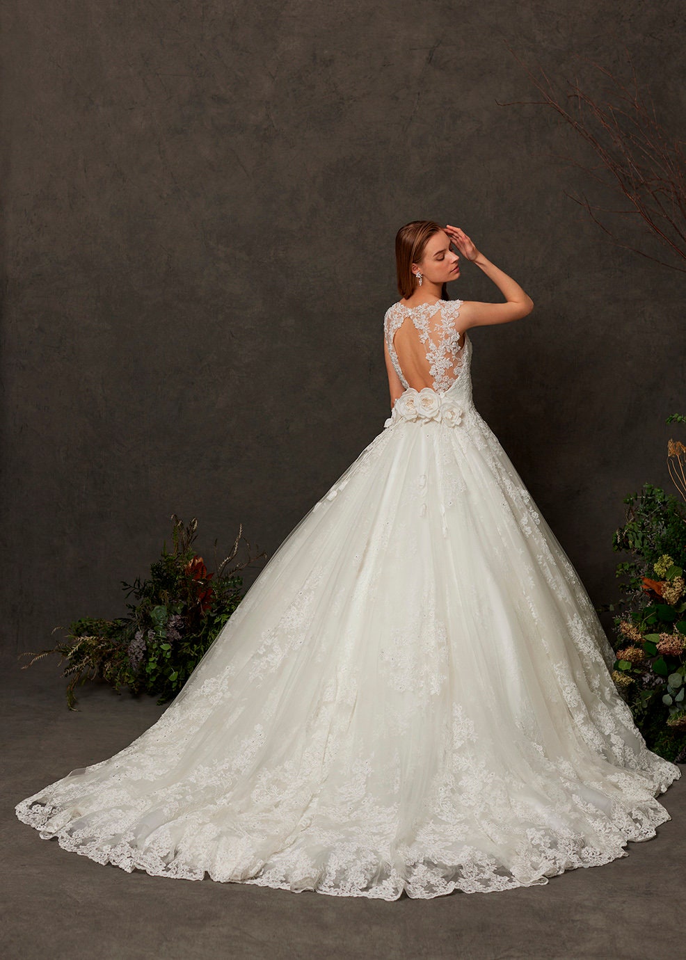 Classic Floral Beaded Sequin Laced Sleeveless Sweetheart Gown With Open Back And Beautiful Floral 3D Detail