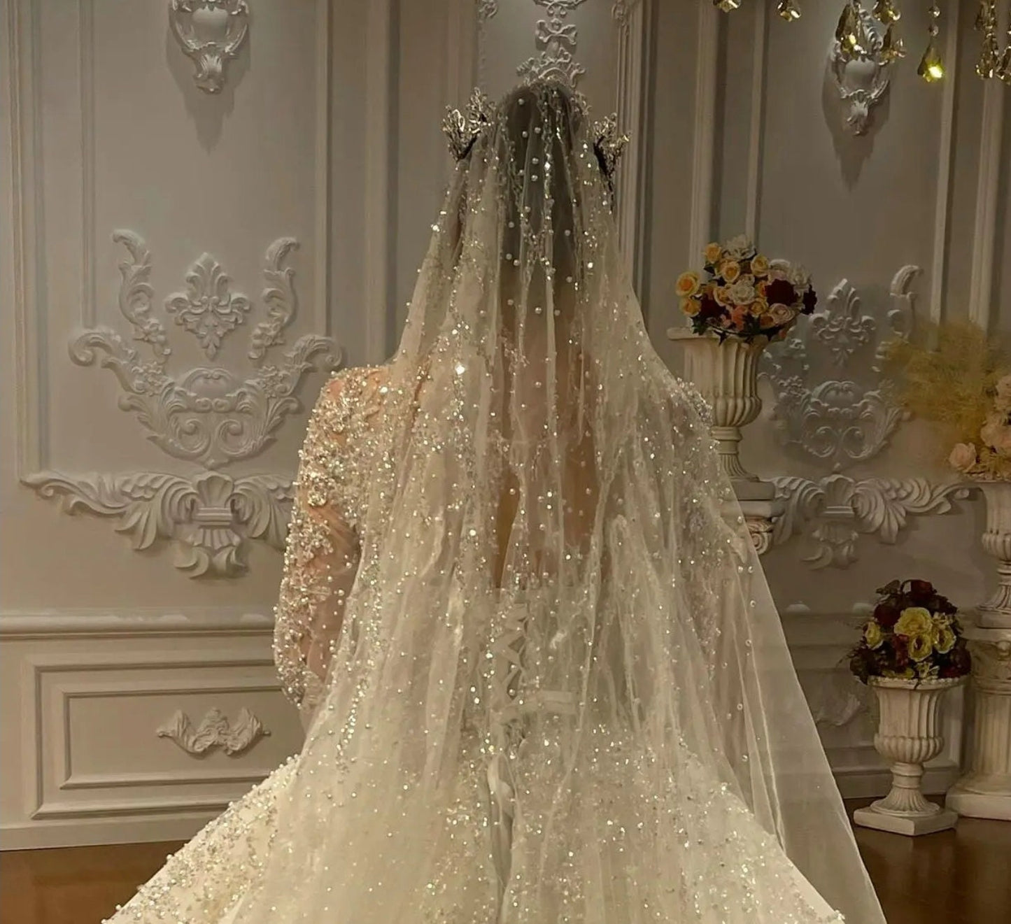 Sequin Beaded Sparkling Lace Shimmering Tulle Bridal Veil