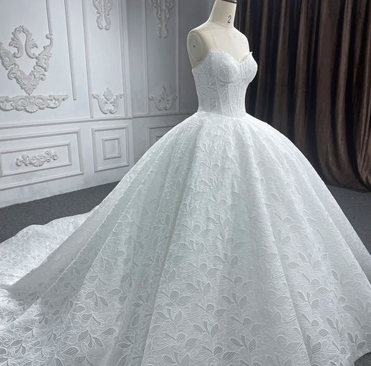 Unique Lace And Beaded Strapless Corset Sweetheart Gown With Lace Up Enclosure