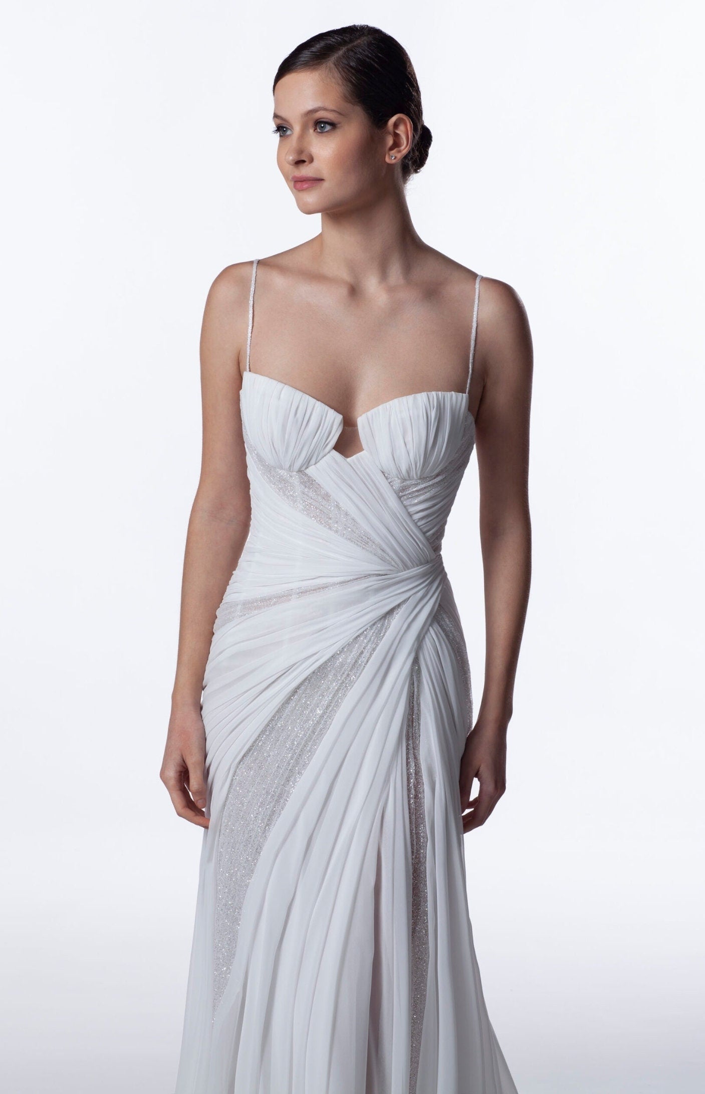 Pleated And Shimmer Sweetheart Criss Cross Crystal Beaded Spaghetti Strap Trumpet Bridal Gown