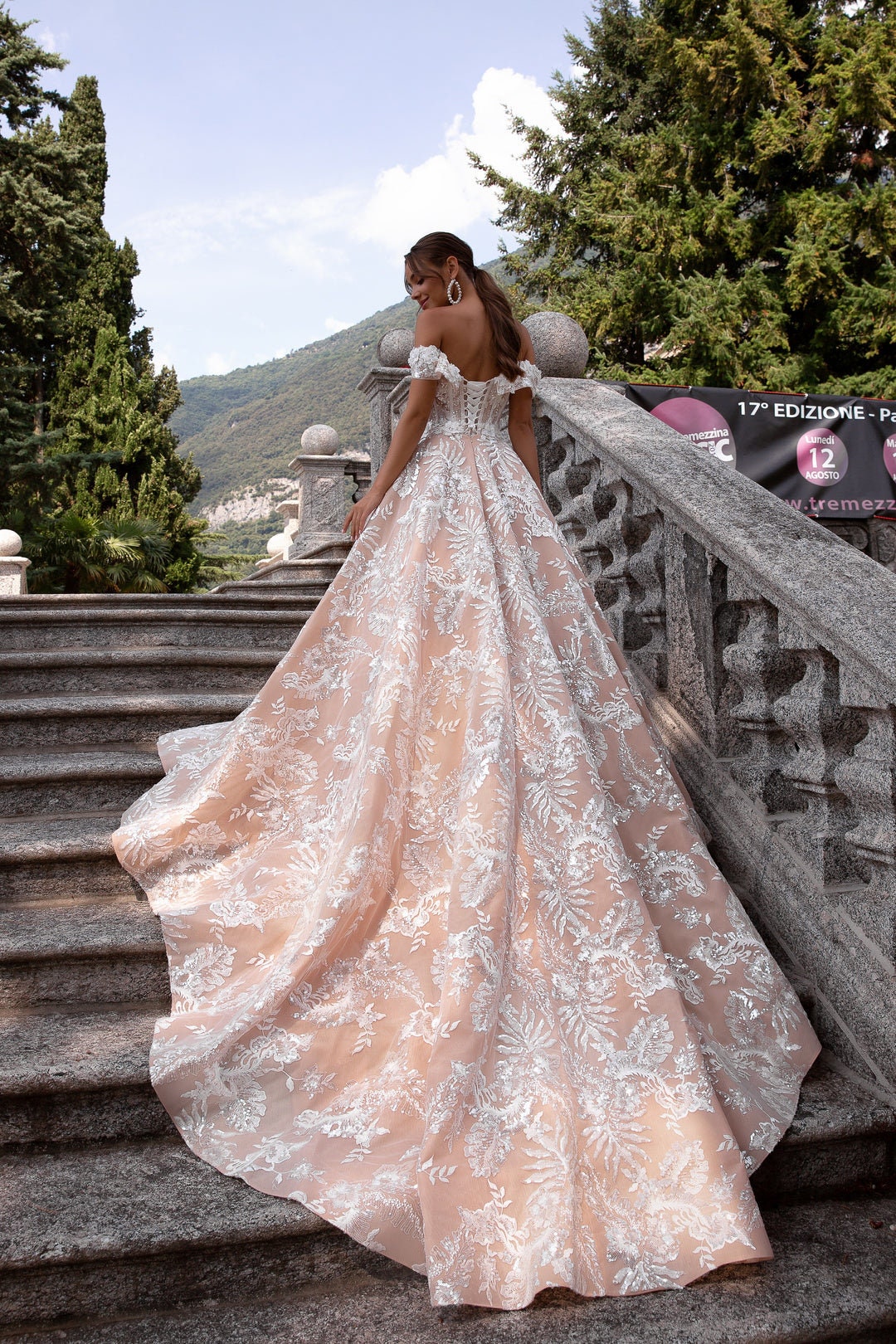 Sweetheart Off The Shoulder Sequin Beaded 3D Floral Appliqué Trimmed Bodice & Waistline A-Line Floral Lace Princess Gown