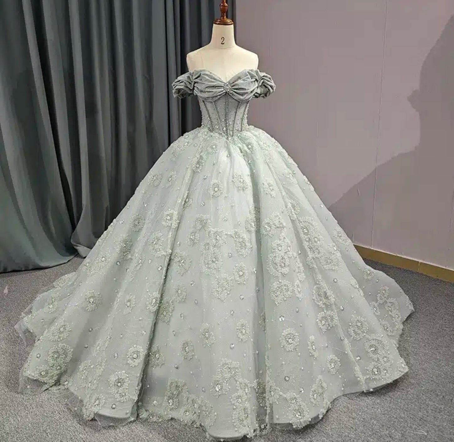Scattered Floral Rhinestone Beaded Embellished Victorian Ruched Sweetheart Off The Shoulder Special Occasion Ball Gown