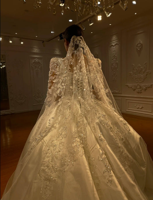 Beautiful Vine Sequinned Appliqué Shimmering Bridal Veil
