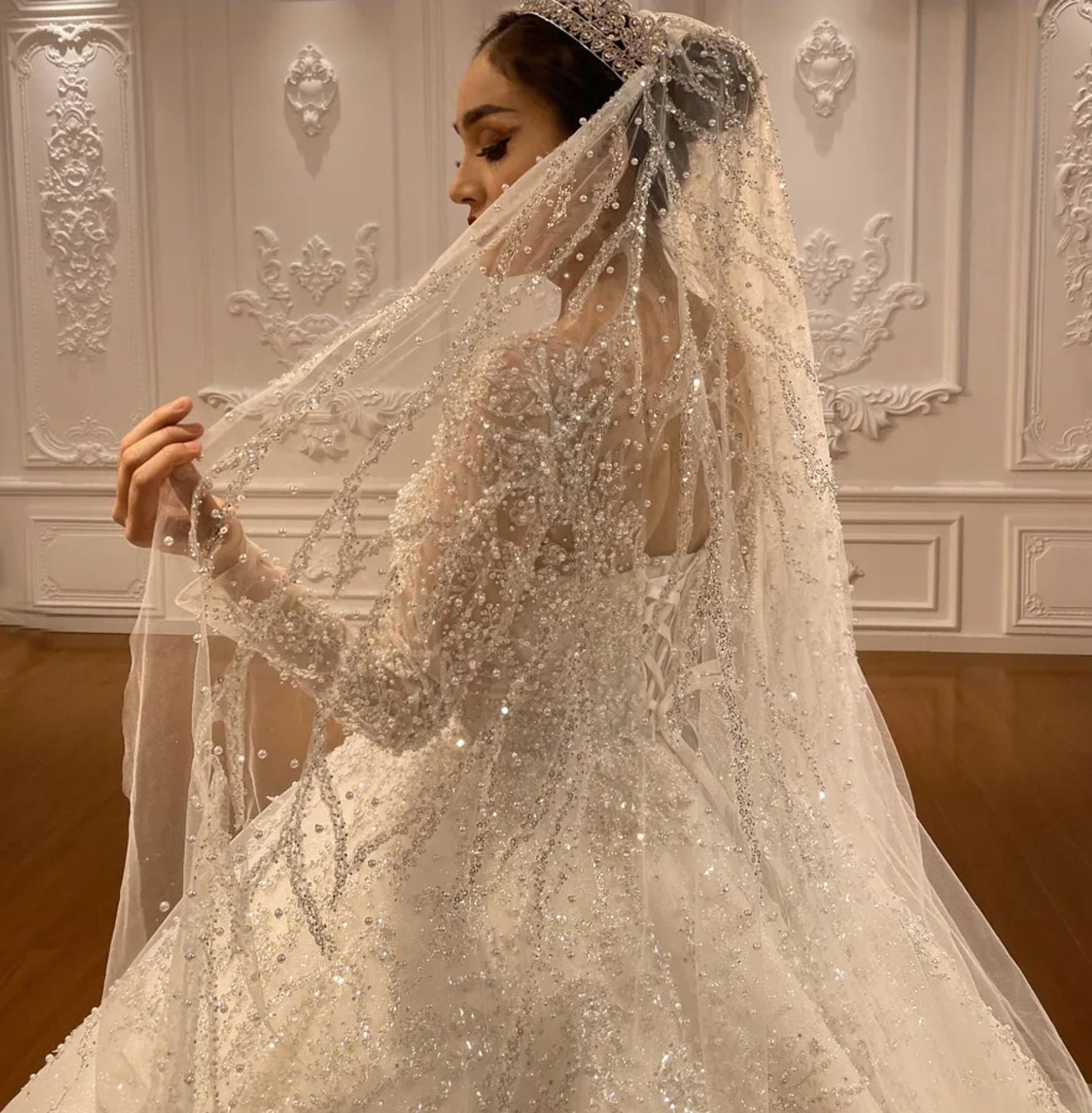 Sequin Beaded Sparkling Lace Shimmering Tulle Bridal Veil